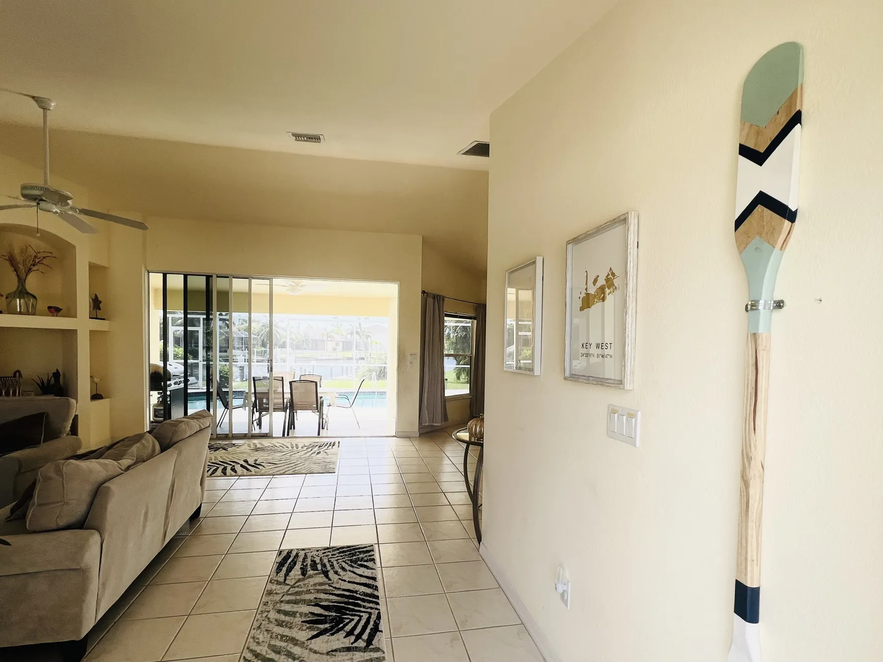 Hallway opening to the pool and canal