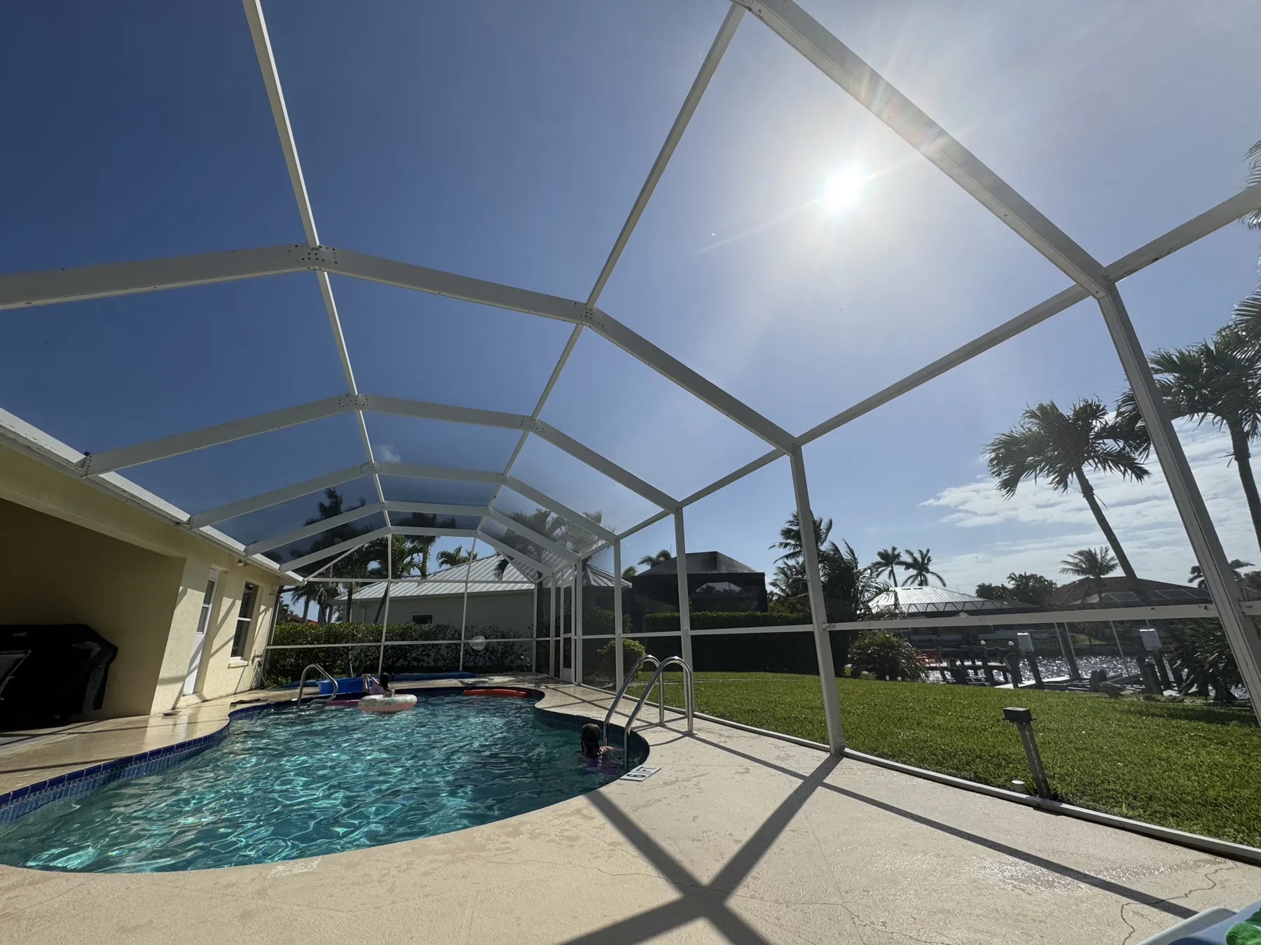 Screened pool on a sunny day